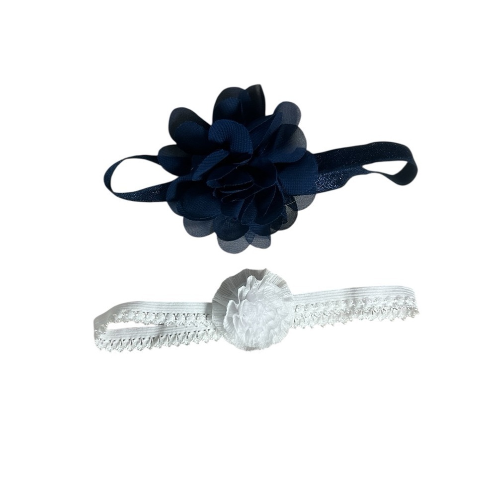 Navy and White Floral Baby Headband Set